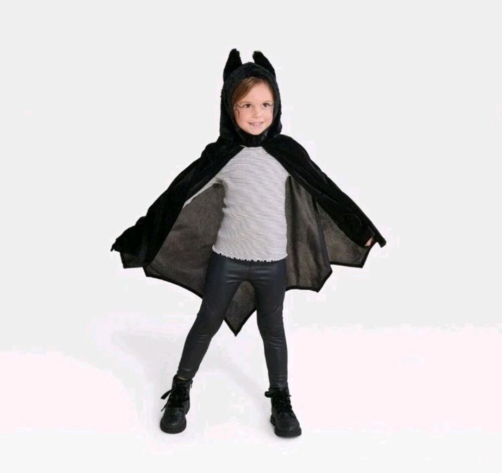 Hyde & EEK! Kids Hooded Bat Cape Costume Black One Size Halloween NEW
